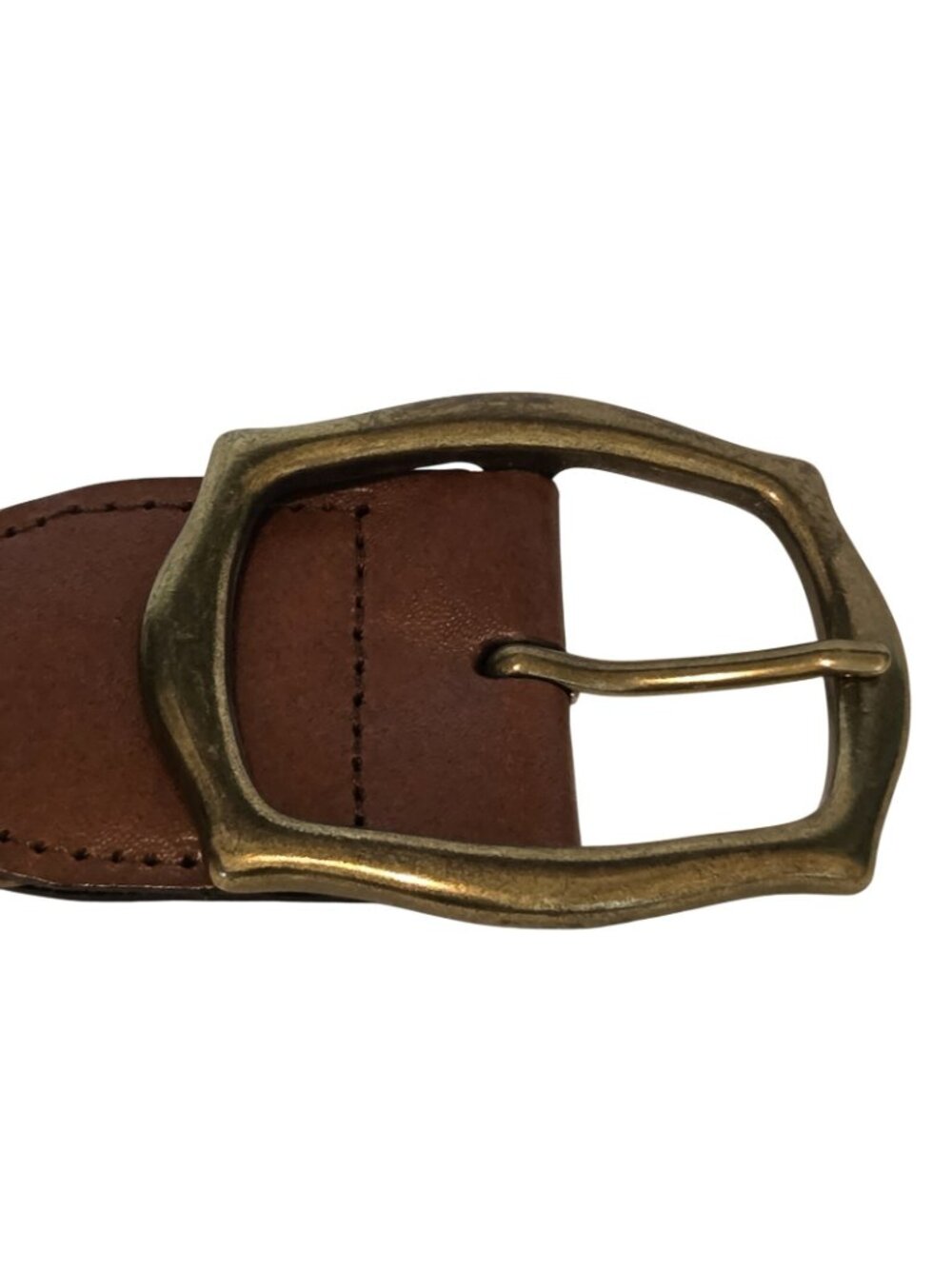 Genuine Bonded Leather Brown Braided Belt Brass Buckle Womens Adjustable Length - Picture 3 of 3